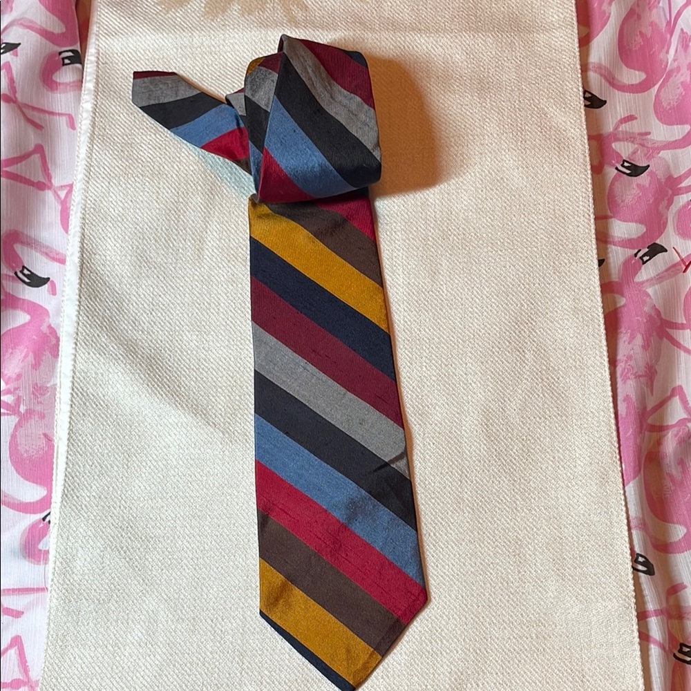 Oscar de la Renta Blue Gray Striped Tie